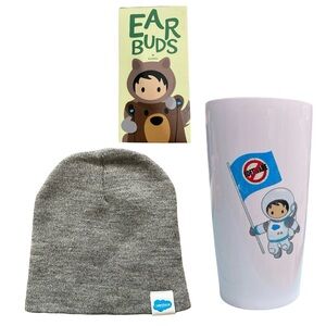 Salesforce Swag Bundle 3x Beanie Hat Earbuds Insulated Mug Giveaway Promo Astro